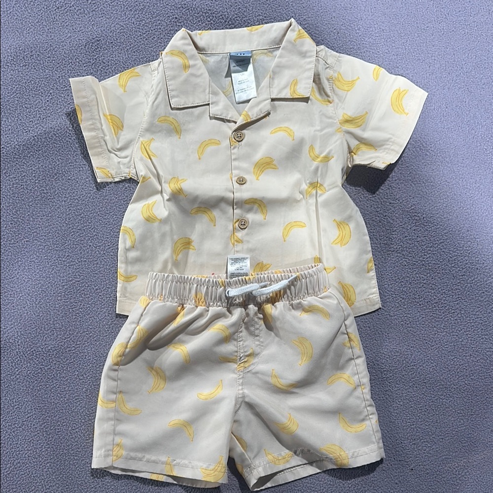 Banana Print Kids' Shirt and Shorts Set